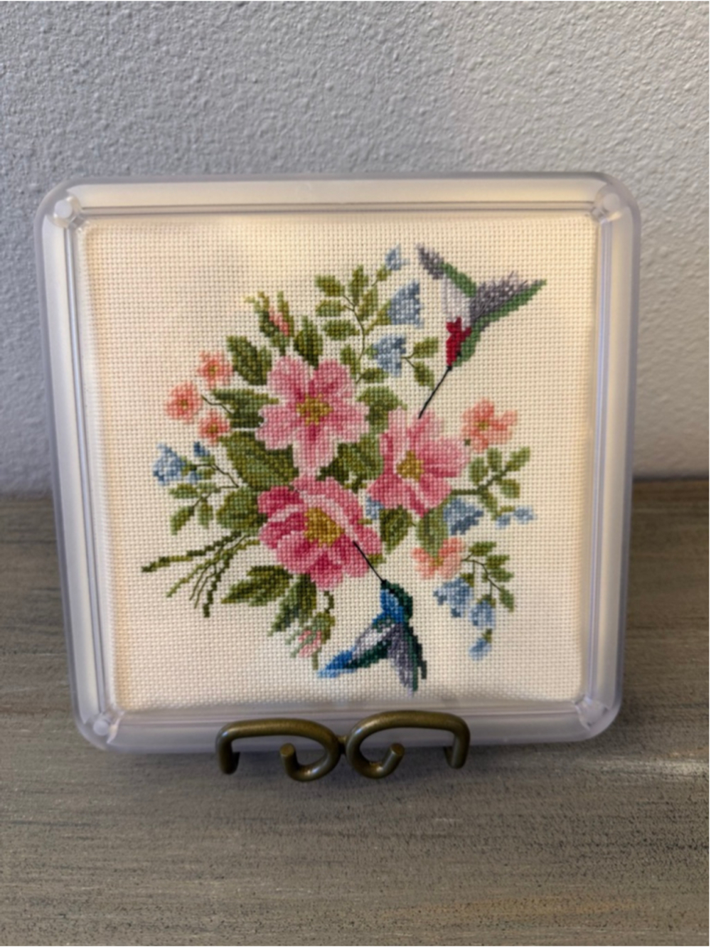 Completed Flowers & Hummingbirds Trivet Counted Cross Stitch Kit MCG Textiles - Picture 1 of 6